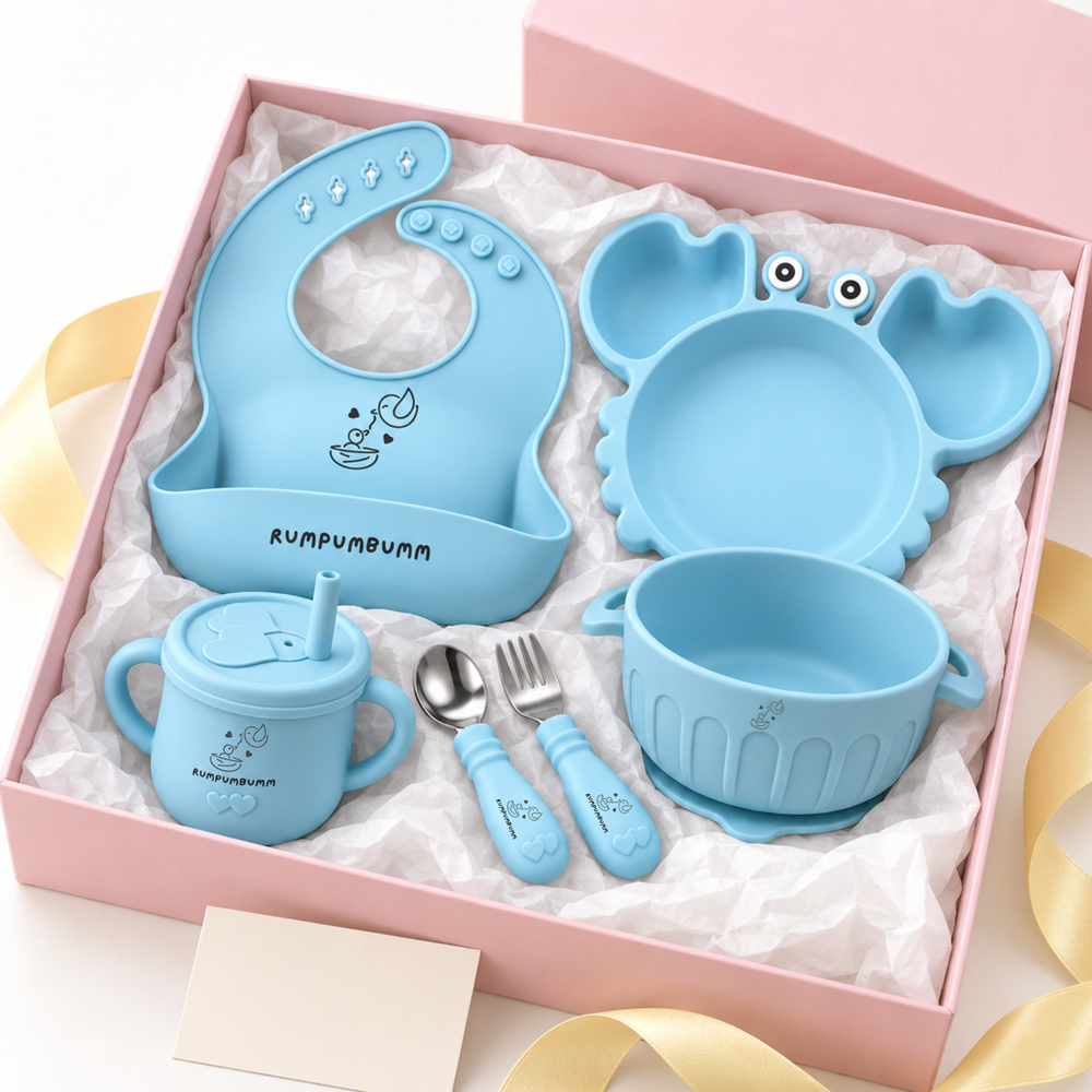 Independent Eater Gift Set in Ice Blue with the Crab plate, in its gift box