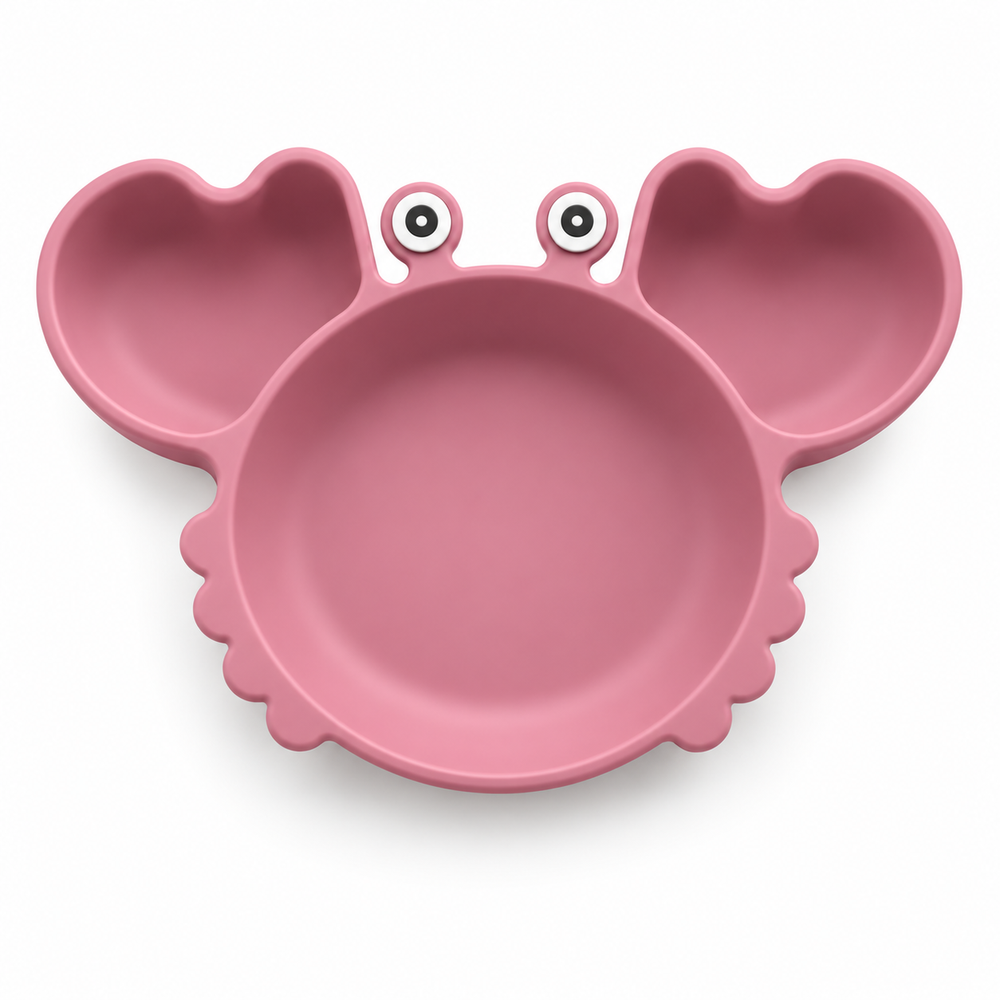 Crab Suction Plate in Dusty Rose, top view showing three sections