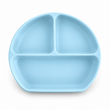 Divided Suction Plate in Ice Blue, top view showing three sections