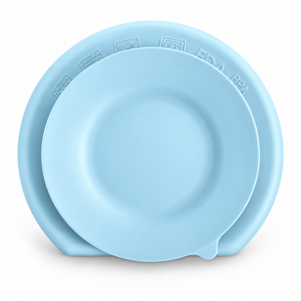 Divided Suction Plate in Ice Blue, underside showing the large suction base