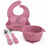 Little Diner set in Dusty Rose: Suction Bowl, Food Catching Bib and Spoon & Fork Set