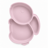 Rabbit Suction Plate in Soft Peony, top view showing three sections