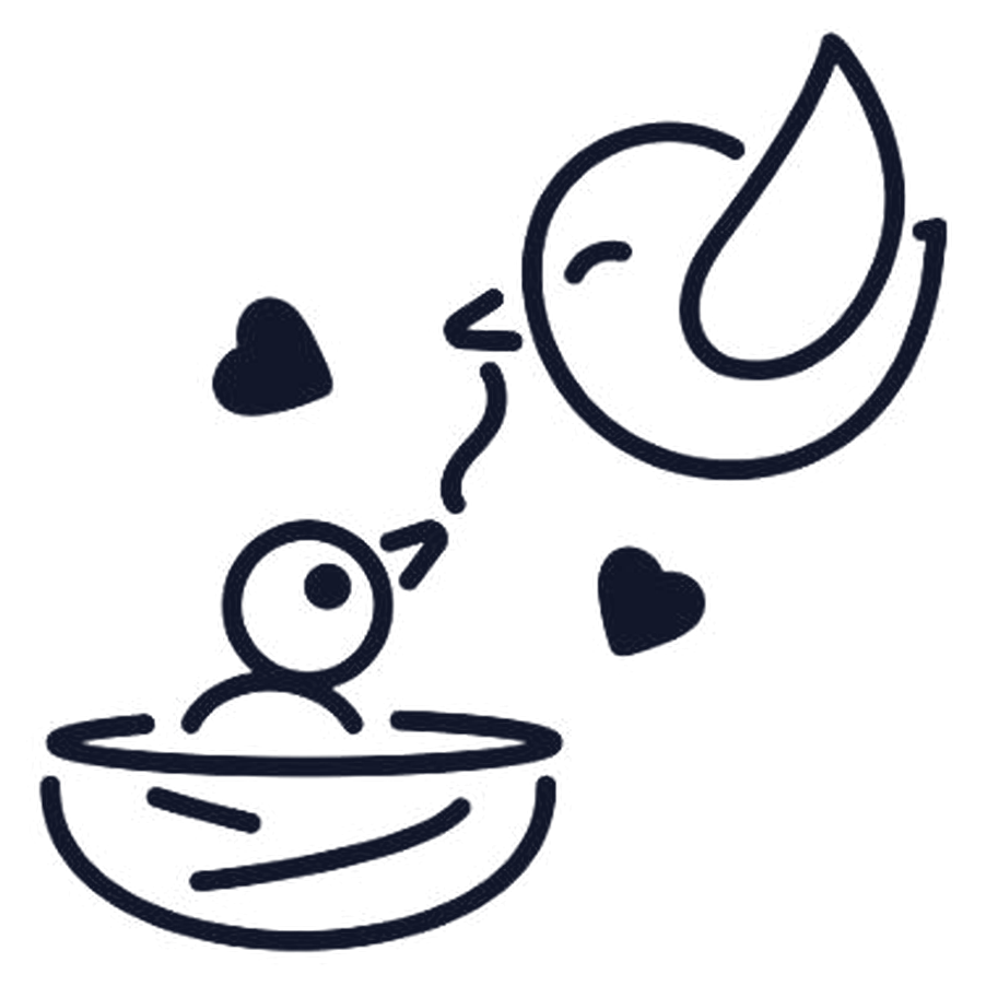 RumPumBumm logo: a mother bird feeding her baby in the nest