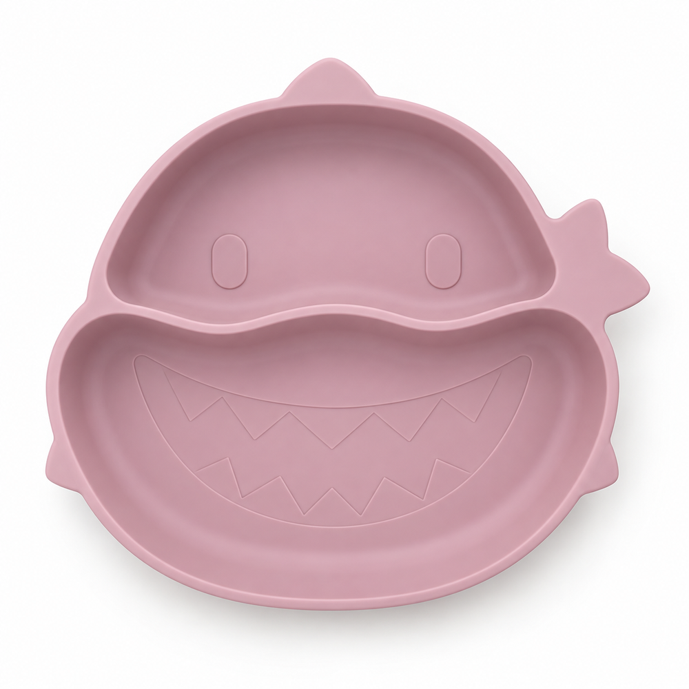 In the set: Shark Suction Plate in Soft Peony, top view showing two sections