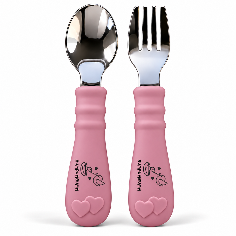 In the set: Spoon & Fork Set in Dusty Rose, front