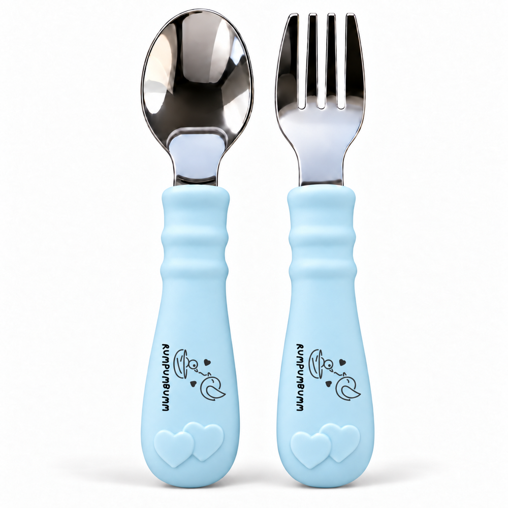 Spoon & Fork Set in Ice Blue, front