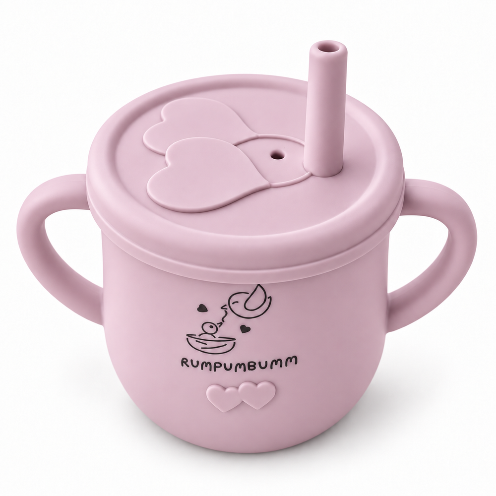 In the set: Straw Sippy Cup With Open Lid in Soft Peony, with straw lid, front