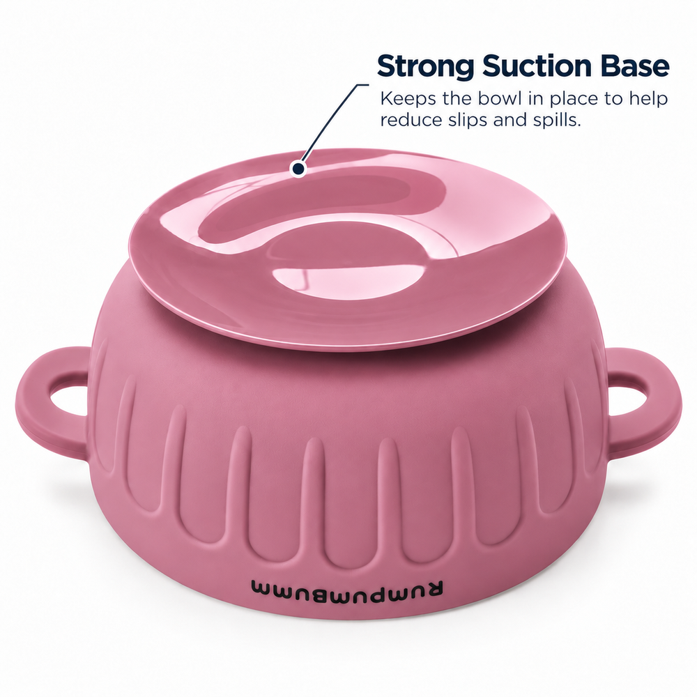 Suction Bowl in Dusty Rose, suction base underneath